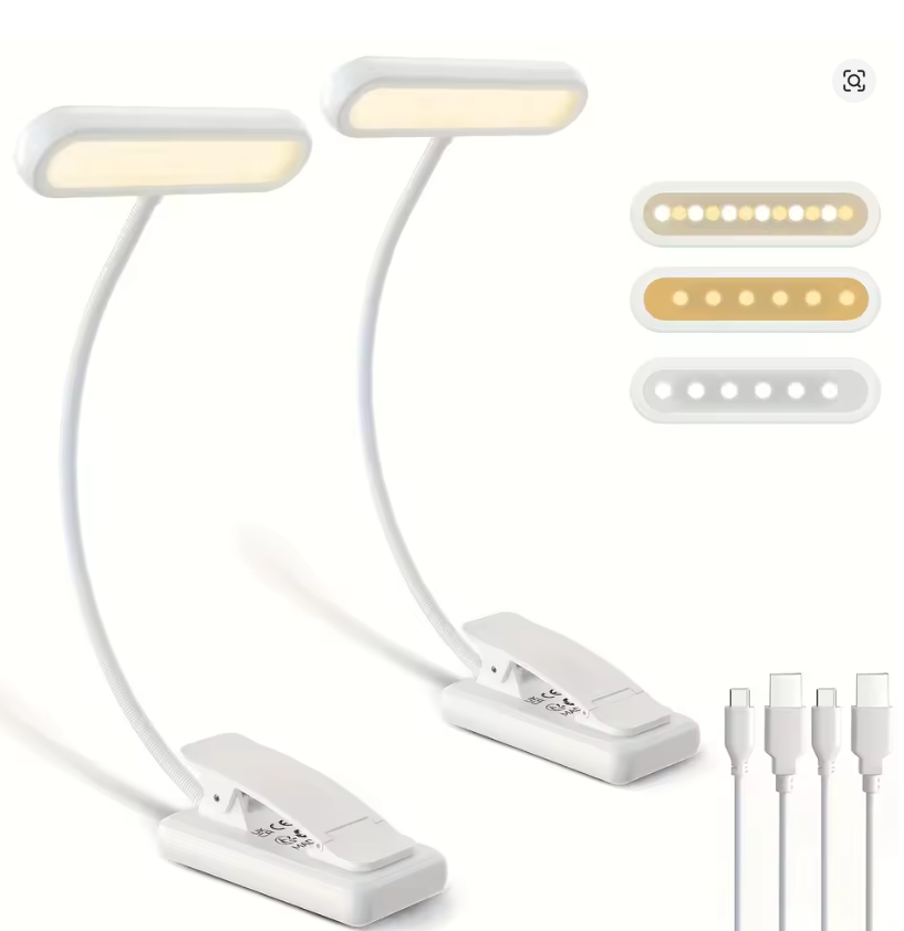 USB Rechargeable LED Book Light – 3 Colours, Adjustable Clip-On Reading Lamp